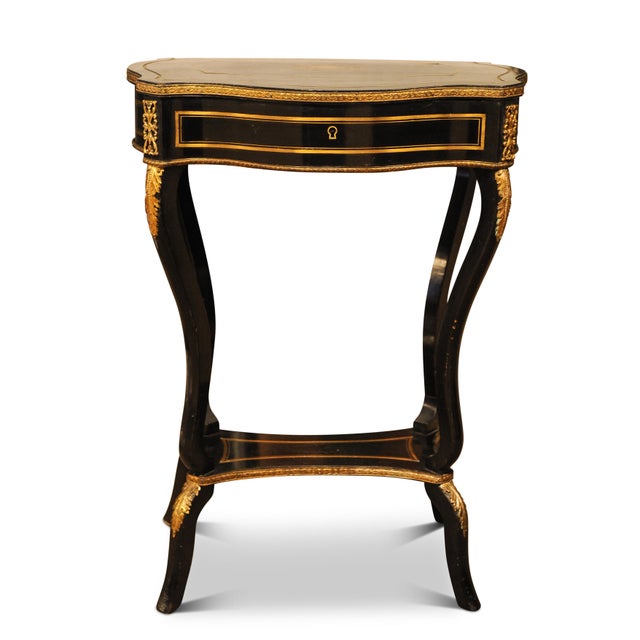 Traditional Antique French Ebonised Poudreuse with Mounted Decorative Gilt, 1800s For Sale - Image 3 of 9