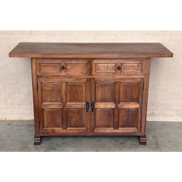 19th Century Pair of Catalan Carved Oak Tuscan Two Drawers Credenza or Buffet For Sale - Image 17 of 18