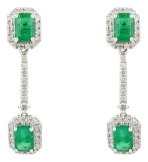 14k Gold Halo Diamond Emerald Drop Earrings- 2 Pieces