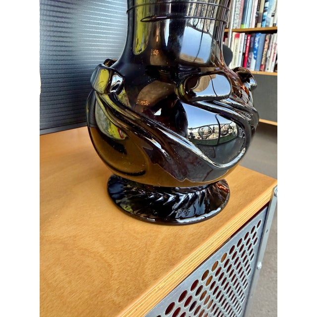 Vintage Liberty Craftworks Black Amethyst Glass Lily Pad Pitcher Garrett Vilicich Signed For Sale In Las Vegas - Image 6 of 14