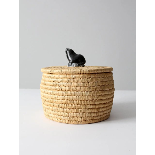 Vintage Basket With Lid and Carved Stone Handle For Sale - Image 6 of 13