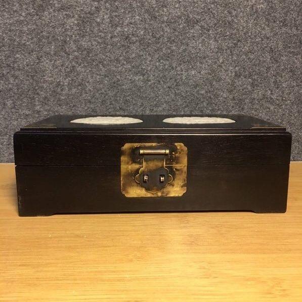 Late 20th Century Rosewood & Jade Keepsake Box, Carved White Jade Panels With Gold Corner Fittings For Sale - Image 9 of 9