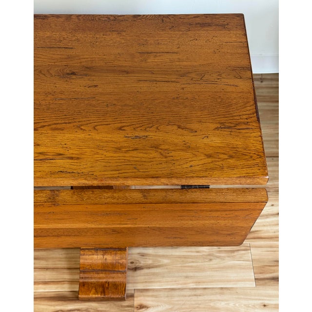 Vintage Solid Wood Tuscan Farmhouse Style Drop Leaf Trestle Table For Sale - Image 11 of 17