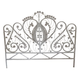 Vintage White Wicker Headboard For Sale