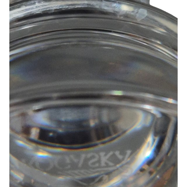 Glass Vintage Elegant Pair Crystal Candlesticks Stacked Geometric Tower Design Marked For Sale - Image 7 of 8