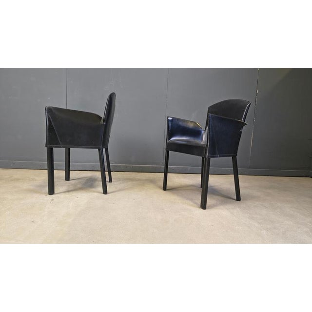 Italian Black Leather Dining Chairs, 1980s, Set of 6 For Sale - Image 4 of 15