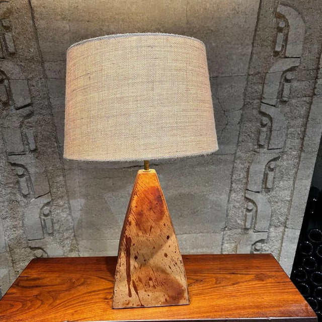 AMBIANIC presents 1970s Artistic Table Lamp Modern Design Leather Wrapped with Top Stitching Approximately 19.75h to...