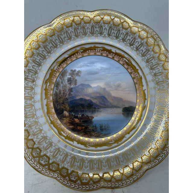 Gold Antique Pair Cabinet Plates Hand Painted Lakes Killarney Kerry Ireland Irish 19Ct For Sale - Image 8 of 11