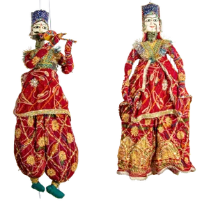 Handmade Rajasthani Kathputli Dancing Puppet Couple Jaipur India 1950s