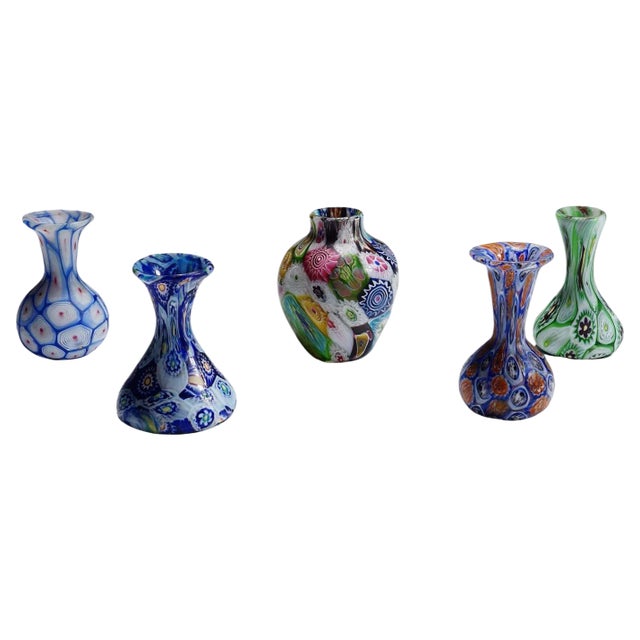 Murrine Vases attributed to Fratelli Toso, Murano, 1890s, Set of 5 For Sale