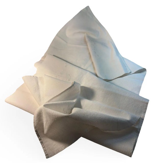 1900 - 1909 French Antique Linen Tea Towel - Dual C Monograms - Hemstitched Drawn Thread Border 1900s For Sale - Image 5 of 9