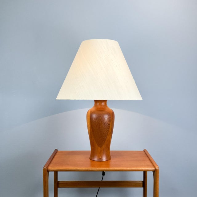 Danish Table Lamp in Teak with Linen Shade from Dyrlund, 1970s For Sale - Image 10 of 10