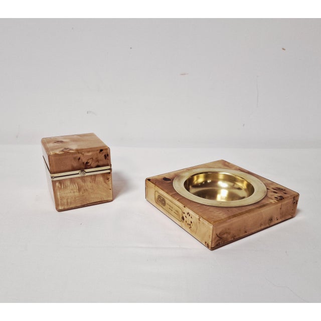 Table Lighter and Ashtray in Briar Wood and Brass from Emmebi, 1970s, Set of 2 For Sale - Image 4 of 18