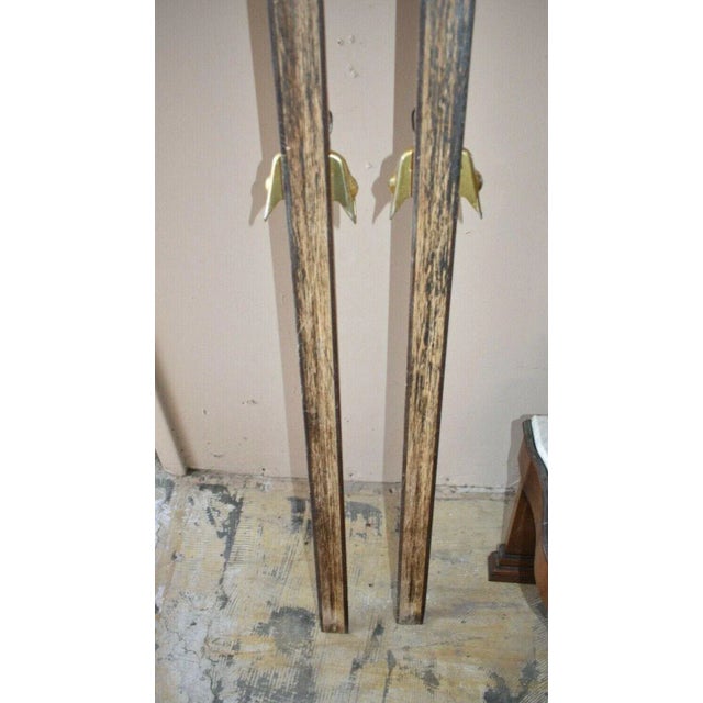 Brown Vintage Hickory Wood Ski Set by Asnes Made in Norway - Set of 2 For Sale - Image 8 of 10