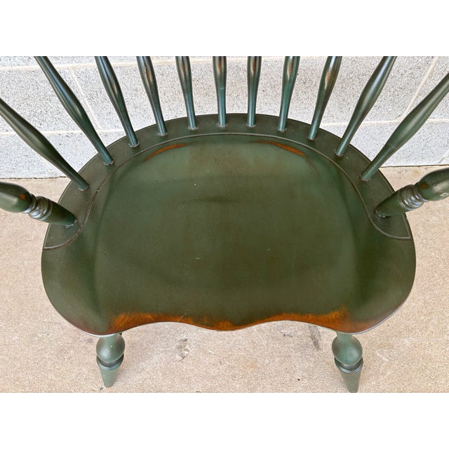 Wood Nichols & Stone Olive Green Maple Sack Back Arm Chair For Sale - Image 7 of 8
