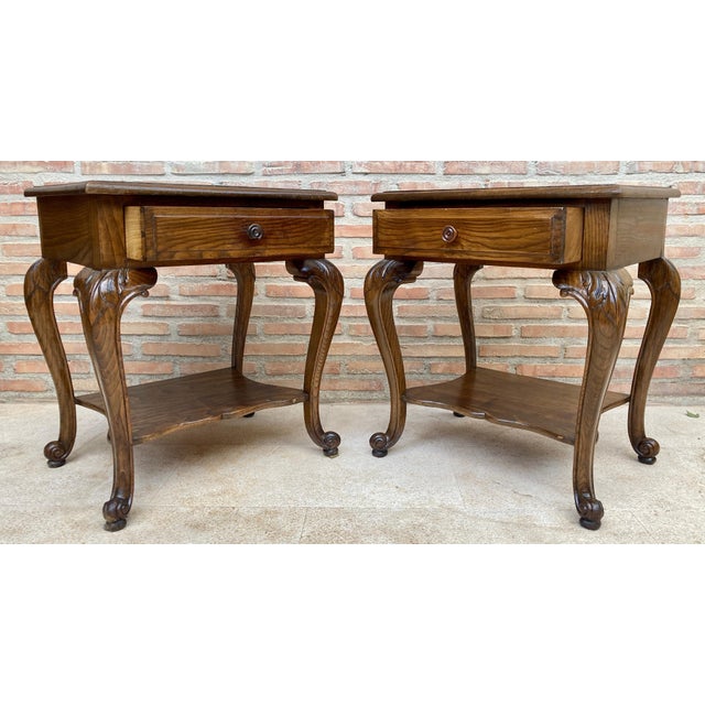 French Louis XV Style Walnut Bedside Tables with Drawer and Open Shelf, 1930s, A Pair For Sale - Image 14 of 18