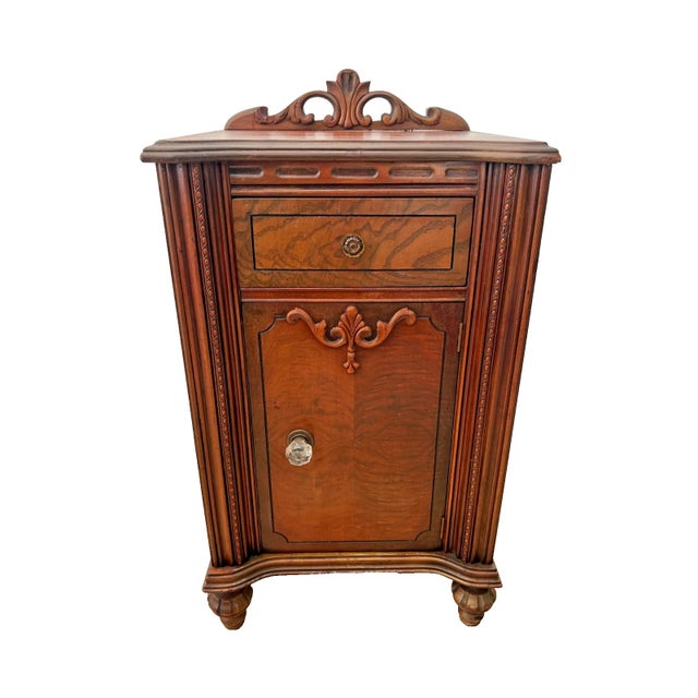 Gorgeous Antique Italian Nightstand, Cabinet with Dovetail jointed Drawer, Hand Carved, Walnut and Mahogany 32" Tall x 17"...