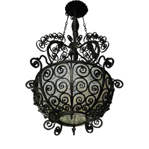 Hanging Lantern - Wrought Iron With Opalescent Art Glass Shade