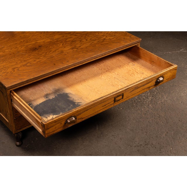 Antique Oak Flat File Cabinet Coffee Table For Sale In Chicago - Image 6 of 14