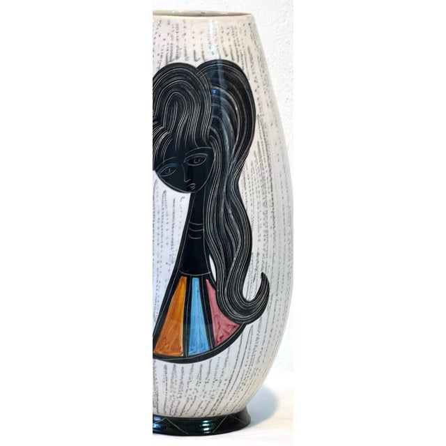 1960s Mid-Century Modern Ceramic Vase With Stylized Girl and Geometric Motifs For Sale - Image 11 of 18