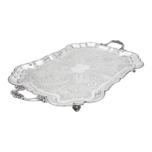 Oversized Vintage F. B. Rogers Footed Silverplate Butler Tray With Handles — 27.75” Palm Beach Regency • Tea Service • Grandmillennial- See Pics!
