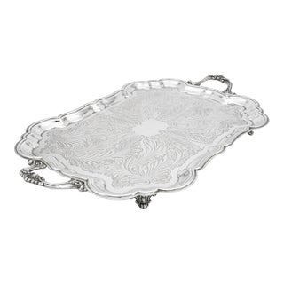 Oversized Vintage F. B. Rogers Footed Silverplate Butler Tray With Handles — 27.75” Traditional • Hollywood Regency • Palm Beach Regency • Tea Service For Sale