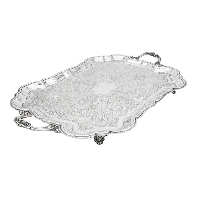 Oversized Vintage F. B. Rogers Footed Silverplate Butler Tray With Handles — 27.75” Traditional • Hollywood Regency • Palm Beach Regency • Tea Service For Sale