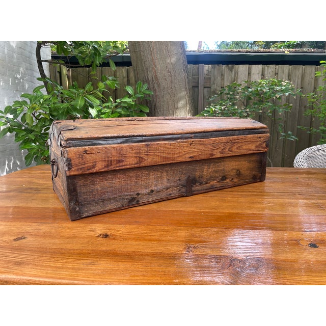 Antique French Wood Iron and Hide Chest For Sale - Image 12 of 15
