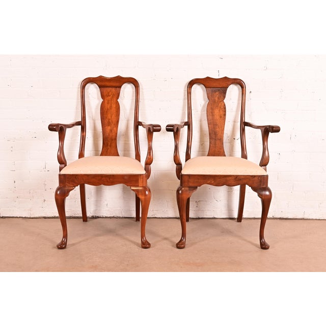 Stickley Queen Anne Carved Solid Cherry Wood Armchairs, Pair For Sale - Image 15 of 15