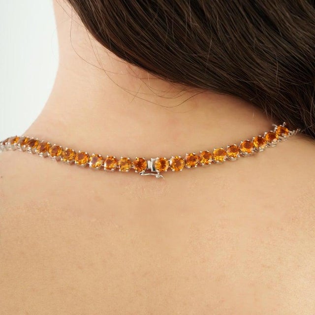 Bling Citrine Tennis Necklace & Bracelet Set in 925 Sterling Silver, 3 Pieces For Sale - Image 4 of 14