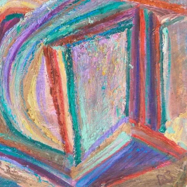 Initialed lower right, "D.B.", signed verso, "Duane Bousfield" and inscribed "Unchartered Lesson". Oil abstract comprised...