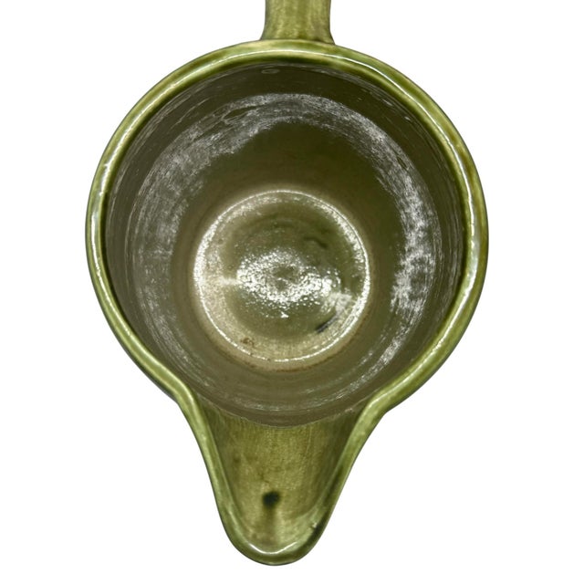 Mid 20th Century Retro Green Yellow Ware Pottery Stoneware Barrel 8” Pitcher For Sale In Washington DC - Image 6 of 12