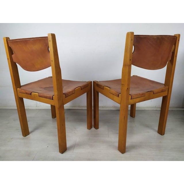 Brutalist Set of Leather Dining Chairs For Sale - Image 3 of 18