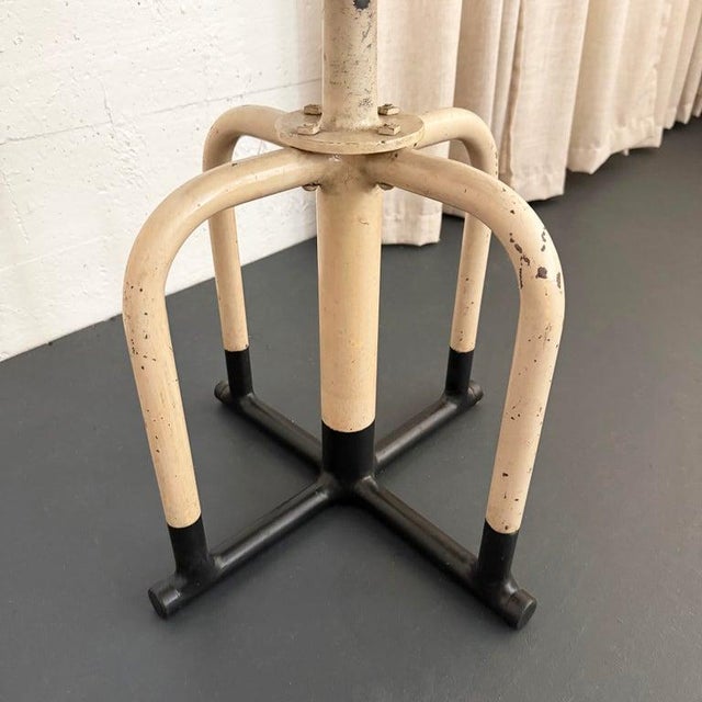1930s Early 2oth Century Industrial Painted Steel Adjustable Apothecary Swivel Stool For Sale - Image 5 of 6