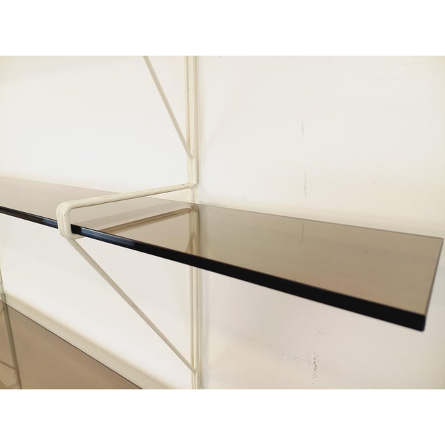1970s Large Vintage Wall Shelf in Smoked Glass and White Metal, String Tomado Style, from the 1960s, 1970s For Sale - Image 5 of 17