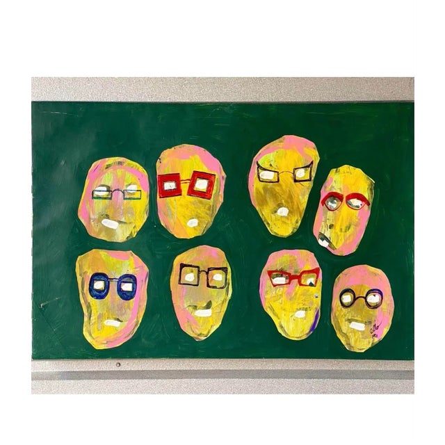 Vintage Oil Painting of Faces Signed Olin 1971 For Sale - Image 4 of 9