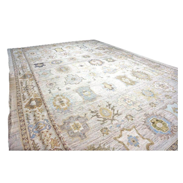 21st Century Turkish Oushak Wool 17x22 Slate Blue, Yellow & Gray Handmade Oversized Area Rug #1144123 For Sale - Image 9 of 12