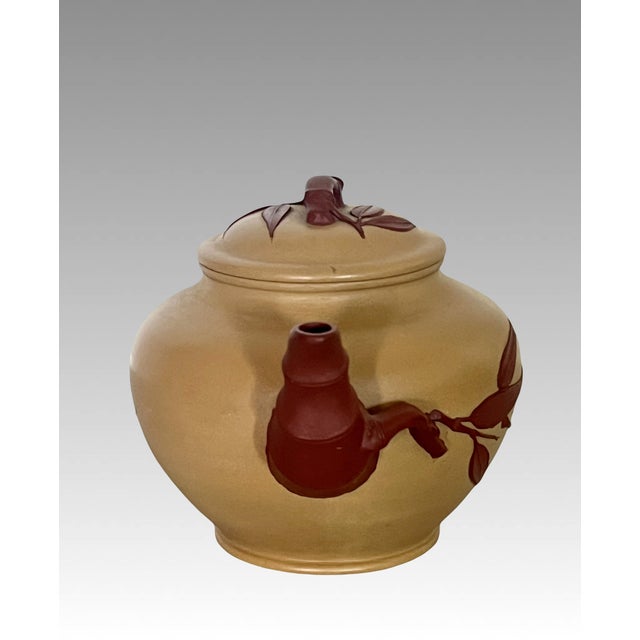 Vintage Bamboo Yixing Zisha Chinese Unglazed Tea Pot With Bamboo Handle & Spout For Sale In Tampa - Image 6 of 9