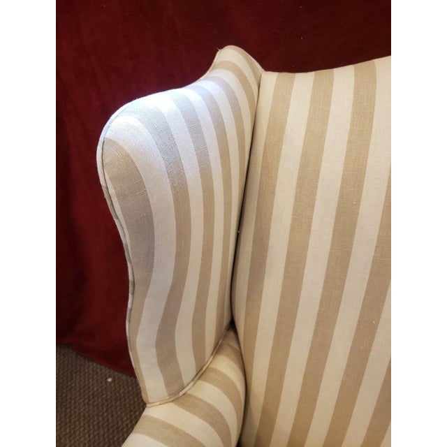 Traditional Striped Wingback Chair With Upholstered Cushion – Living Room Lounge Chair For Sale - Image 3 of 10