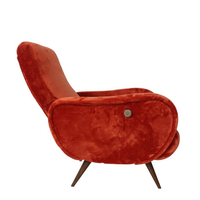 Mid-Century Modern Italian Reclining Armchair in Red Velvet, 1950s For Sale - Image 9 of 10