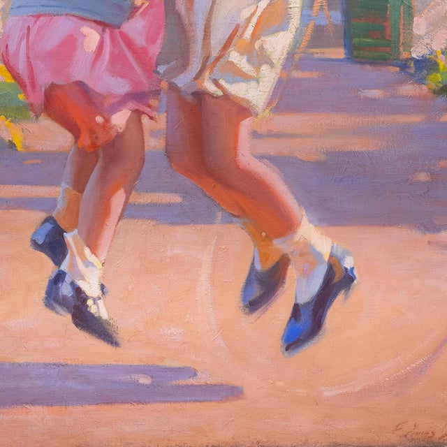 1930s 'The Artist's Daughters' by Frederick Sands Brunner, Circa 1930, Jump Rope, Pennsylvania Academy of the Fine Arts, Saturday Evening Post For Sale - Image 5 of 10