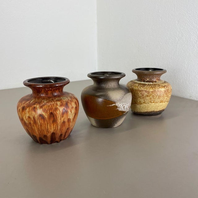 Vintage Pottery Fat Lava Vases from Scheurich, Germany, 1970s, Set of 3 For Sale - Image 3 of 18
