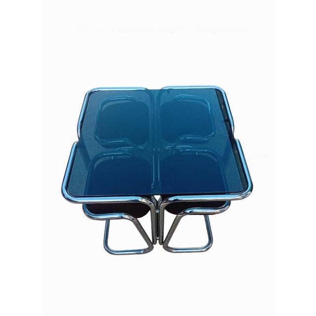 Chrome and Smoked Glass Tubular Table with Seats For Sale - Image 6 of 7