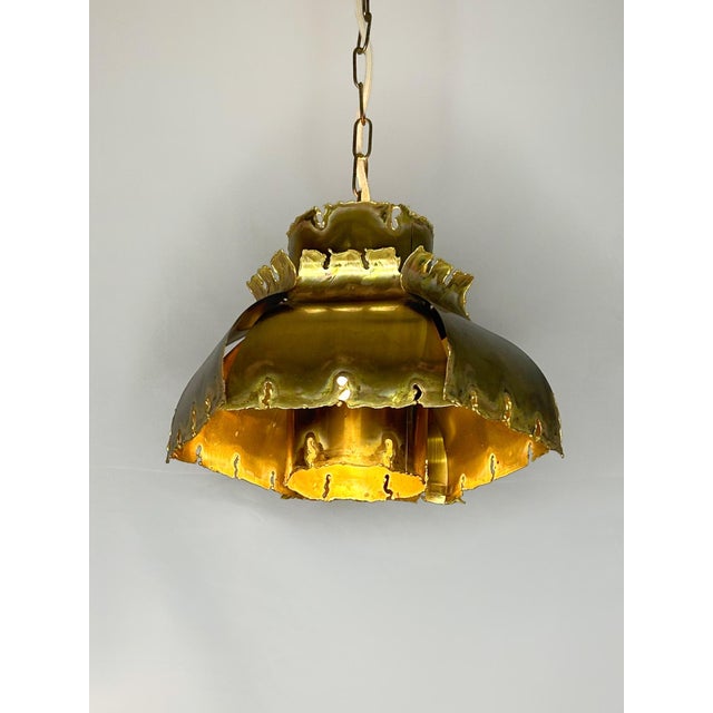 Brutalist Flame-Cut Copper Pendant Lamp attributed to Svend Aage Holm Sørensen, Denmark, 1960s For Sale - Image 4 of 11