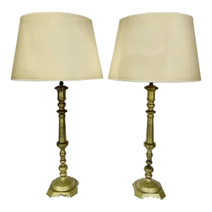 Large English Traditional Brass Table Lamps From 60's
