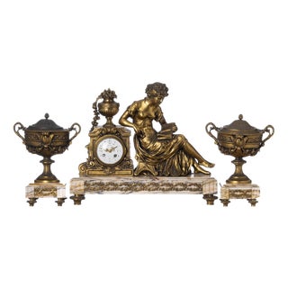 Garniture Clock with Urns, Set of 3 For Sale