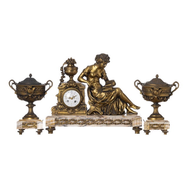 Garniture Clock with Urns, Set of 3 For Sale
