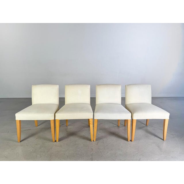 We are offering a rare and beautiful set of 4 upholstered chairs for sale. The chairs come from the Spanish design label...