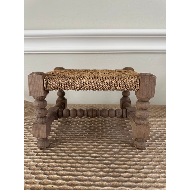 Vintage French Audoux Minet Style Handcrafted Rope & Wood Stool For Sale - Image 14 of 16