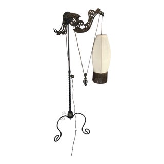 1990s Gothic Gear & Iron Pulley Floor Lamp For Sale
